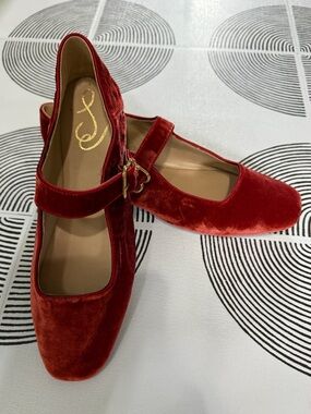 Sam Edelman Michaela Velvet Mary-Jane Flats— orangey-red